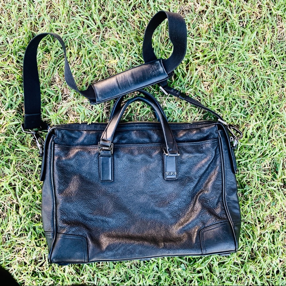 TUMI ALPHA BLACK LEATHER LAPTOP BRIEFCASE MAN BAG